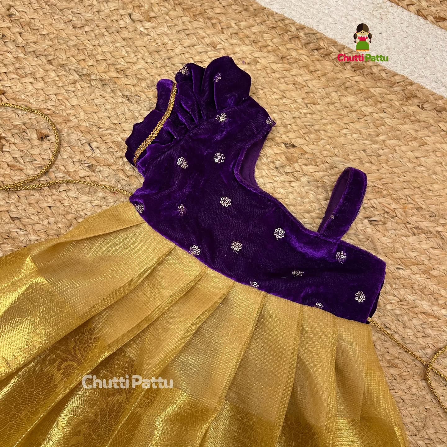 Gold Tissue Silk with Purple Velvet Top | CPM_0317