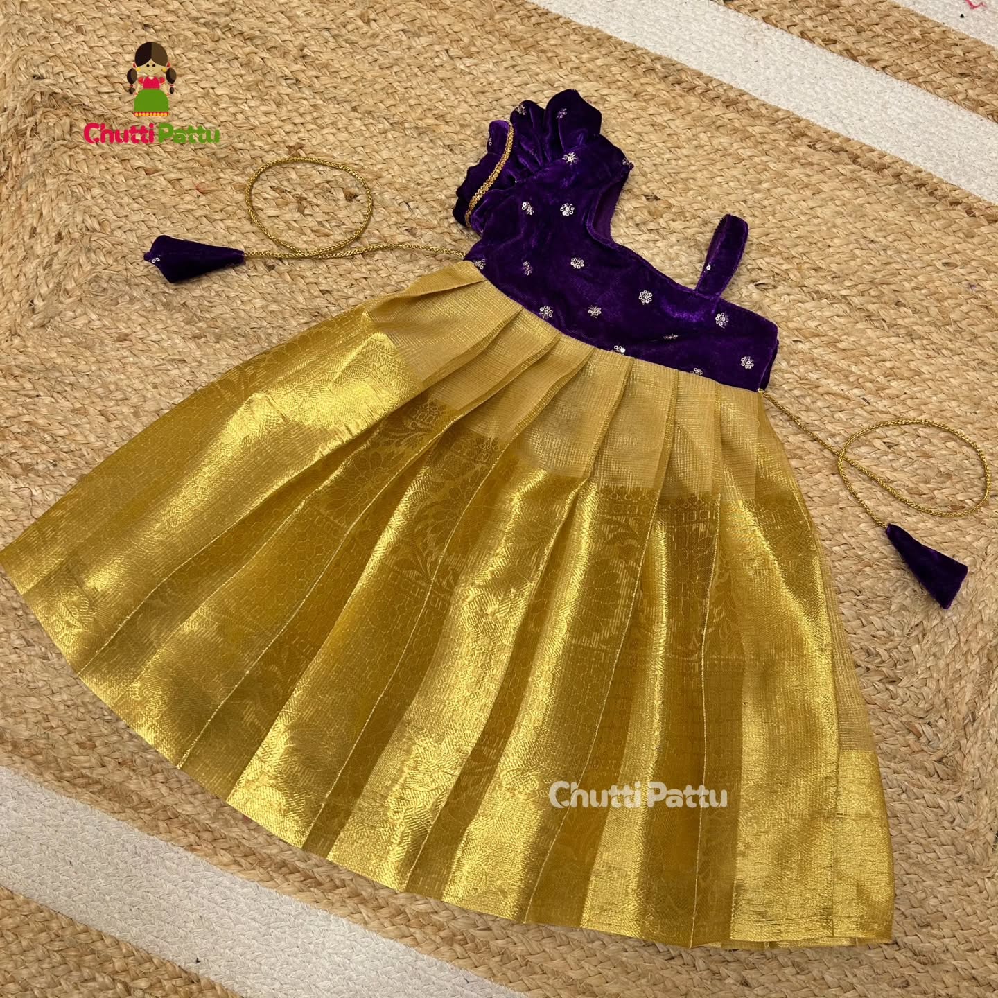 Gold Tissue Silk with Purple Velvet Top | CPM_0317