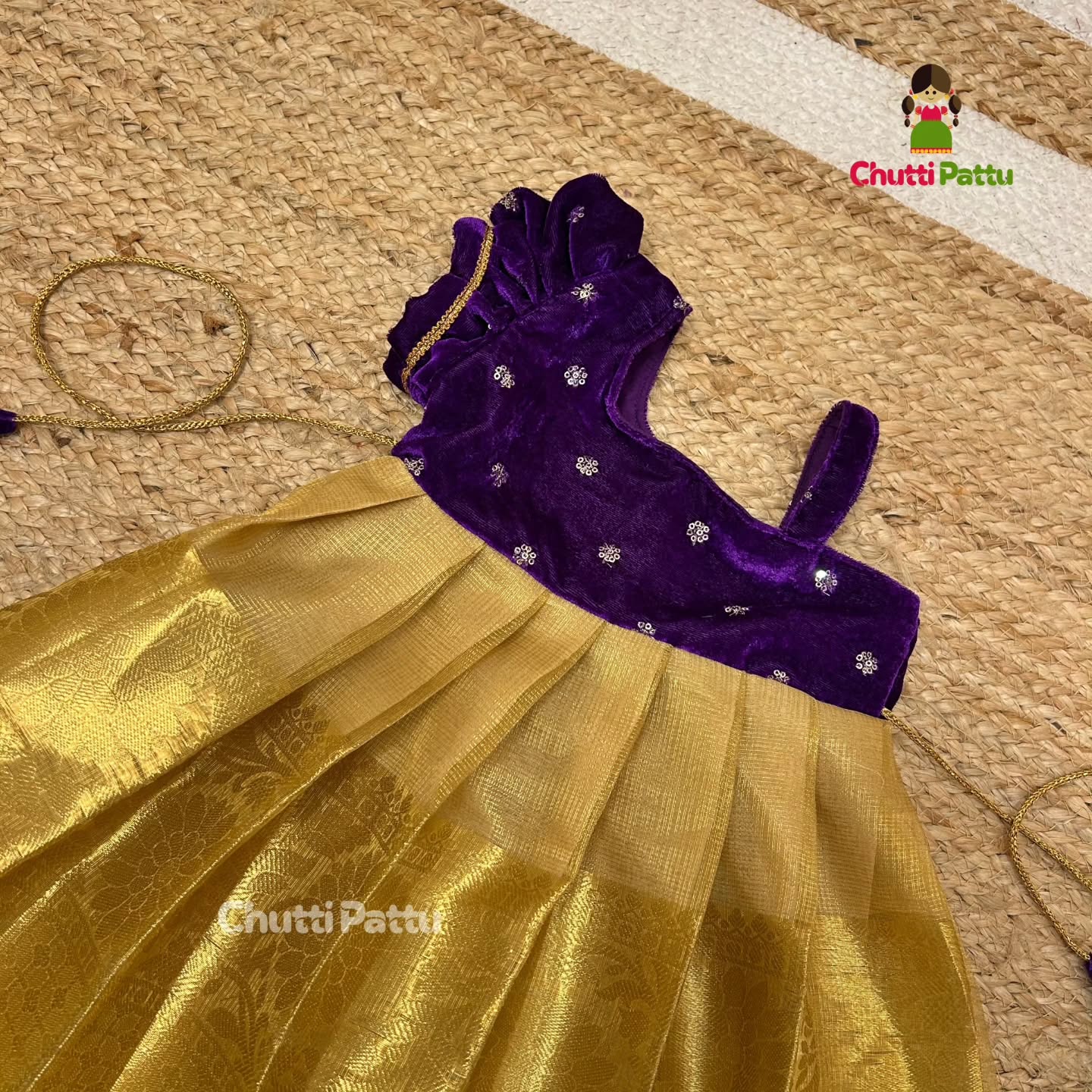 Gold Tissue Silk with Purple Velvet Top | CPM_0317