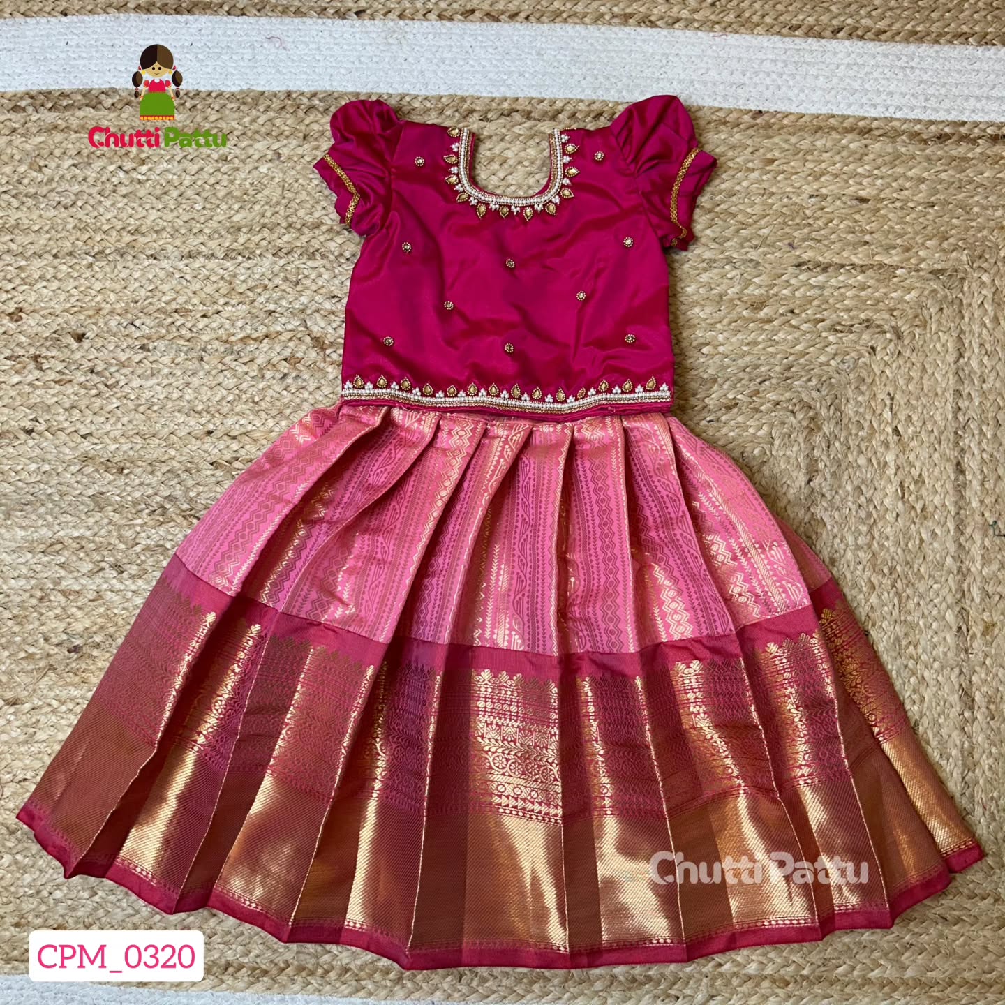 Amizhthini – Pink Aari Kanchi Semi Silk Pattu Pavadai | CPM_0320