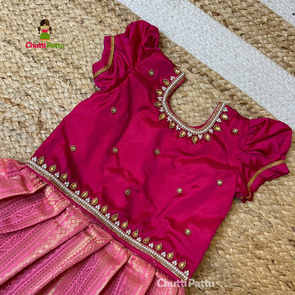 Amizhthini – Pink Aari Kanchi Semi Silk Pattu Pavadai | CPM_0320