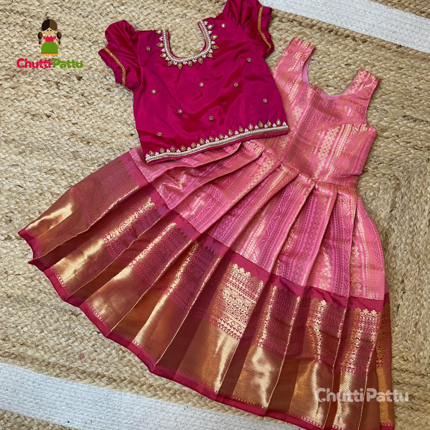 Amizhthini – Pink Aari Kanchi Semi Silk Pattu Pavadai | CPM_0320