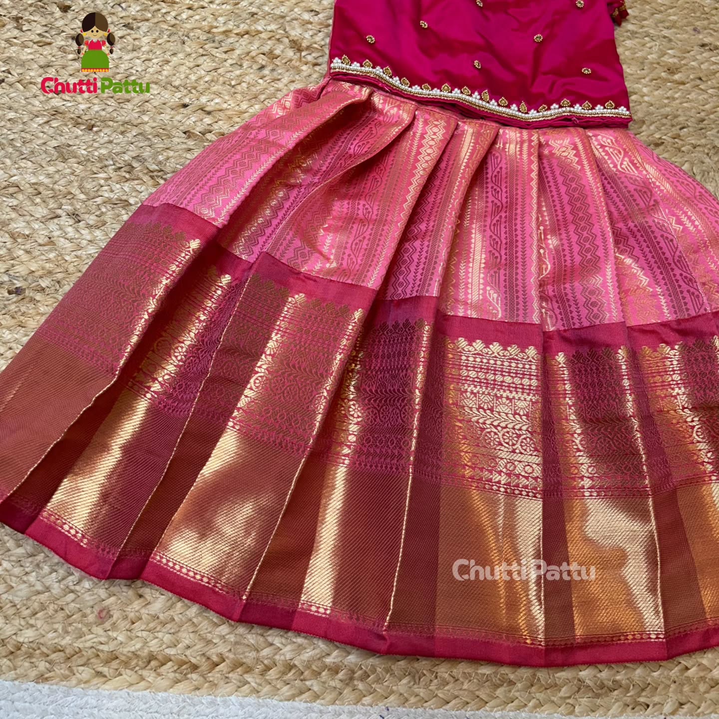 Amizhthini – Pink Aari Kanchi Semi Silk Pattu Pavadai | CPM_0320