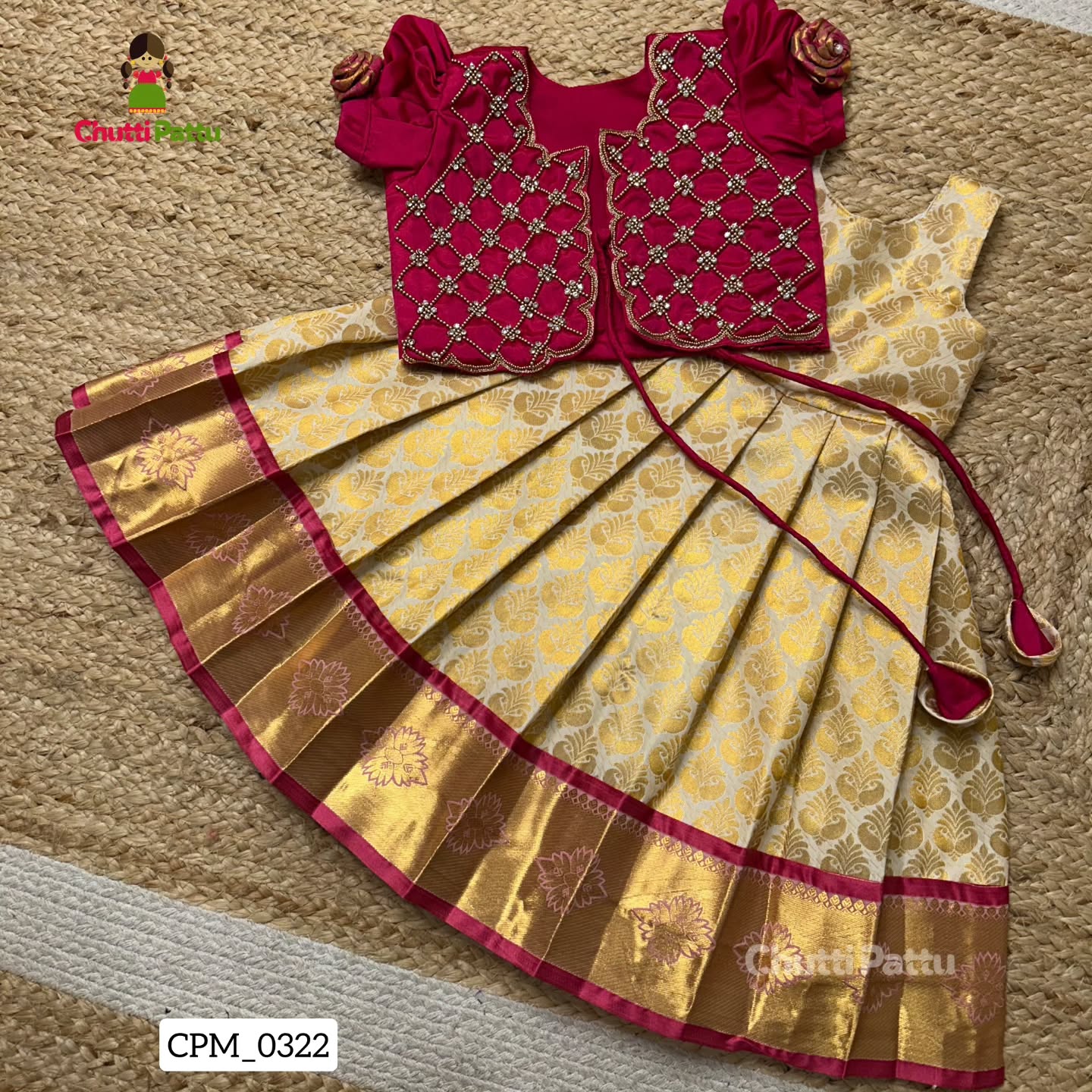 White & Pink Premium Aari Overcoat Set | CPM_0322