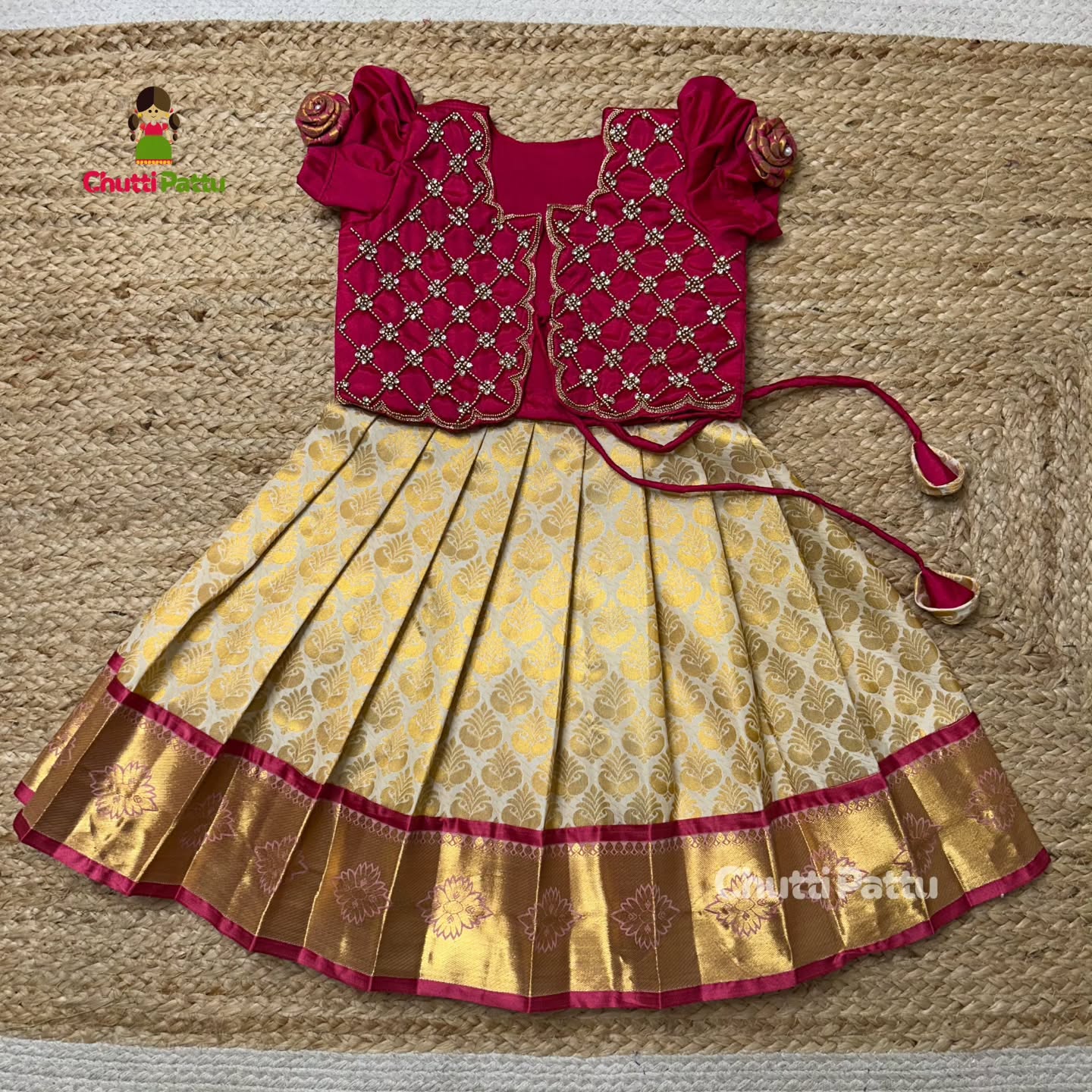 White & Pink Premium Aari Overcoat Set | CPM_0322