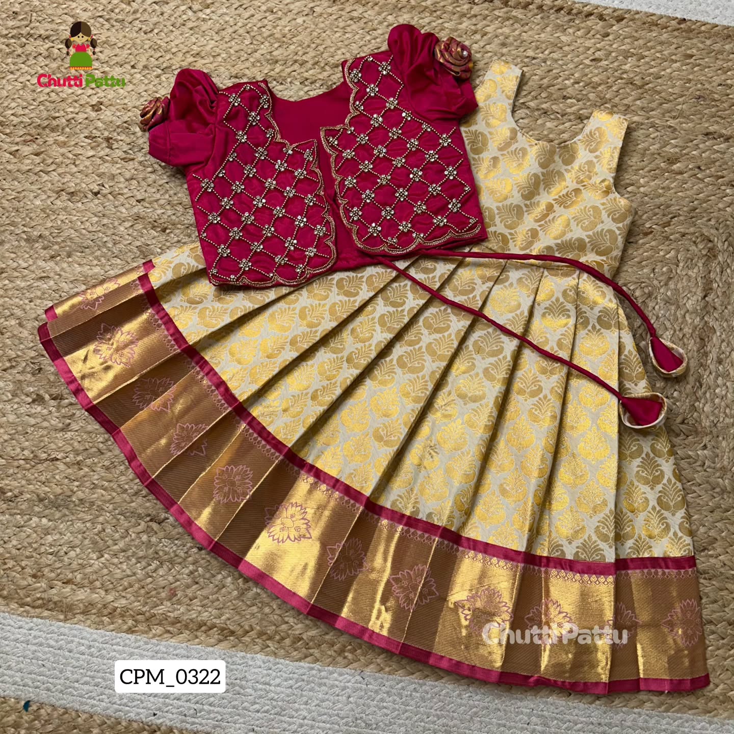 White & Pink Premium Aari Overcoat Set | CPM_0322