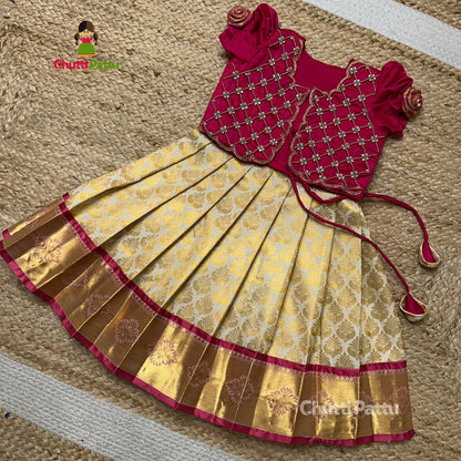 White & Pink Premium Aari Overcoat Set | CPM_0322