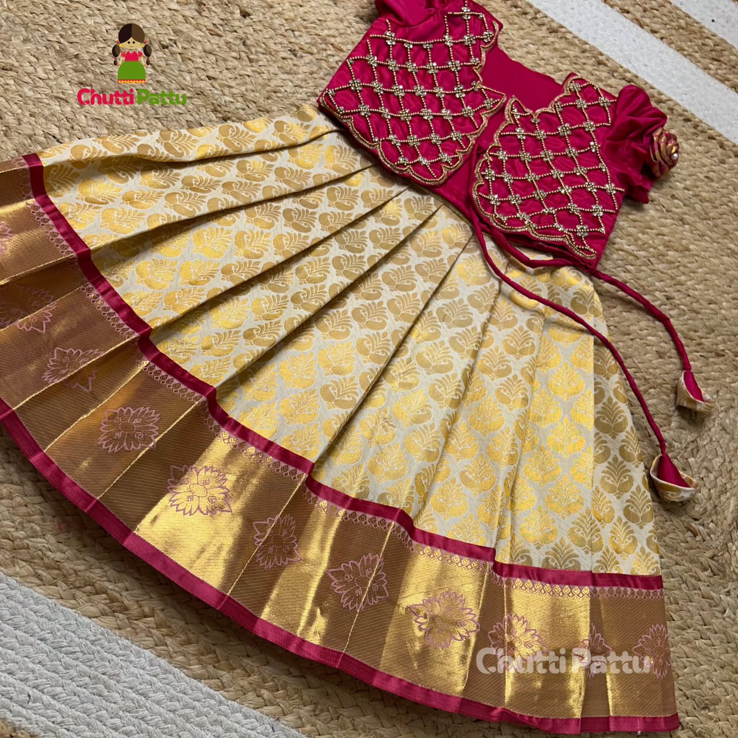 White & Pink Premium Aari Overcoat Set | CPM_0322