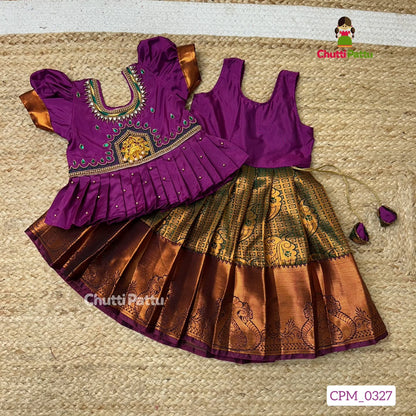 Green and Purple – Lakshmi Devi Pendant Aari Pattu Pavadai | CPM_0327