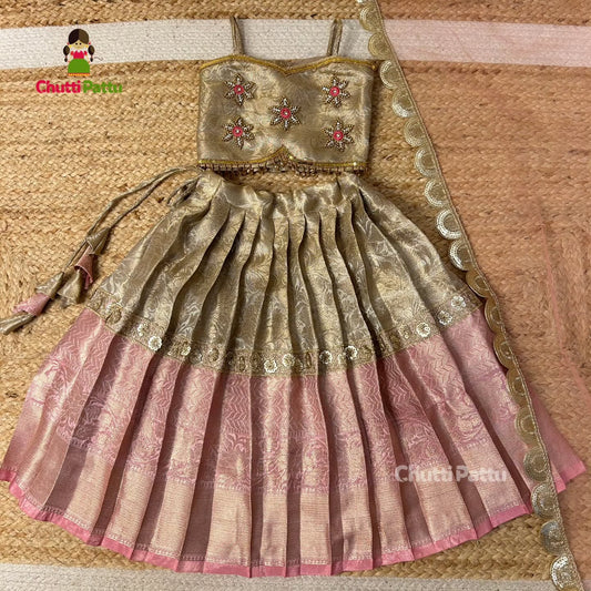 Pastel Pink & Gold Premium Tissue Silk Aari Set | CPM_0328