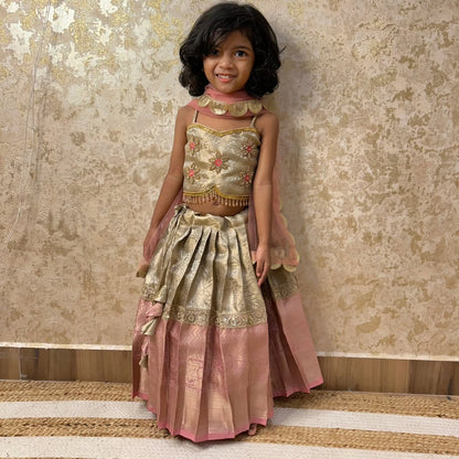 Pastel Pink & Gold Premium Tissue Silk Aari Set | CPM_0328