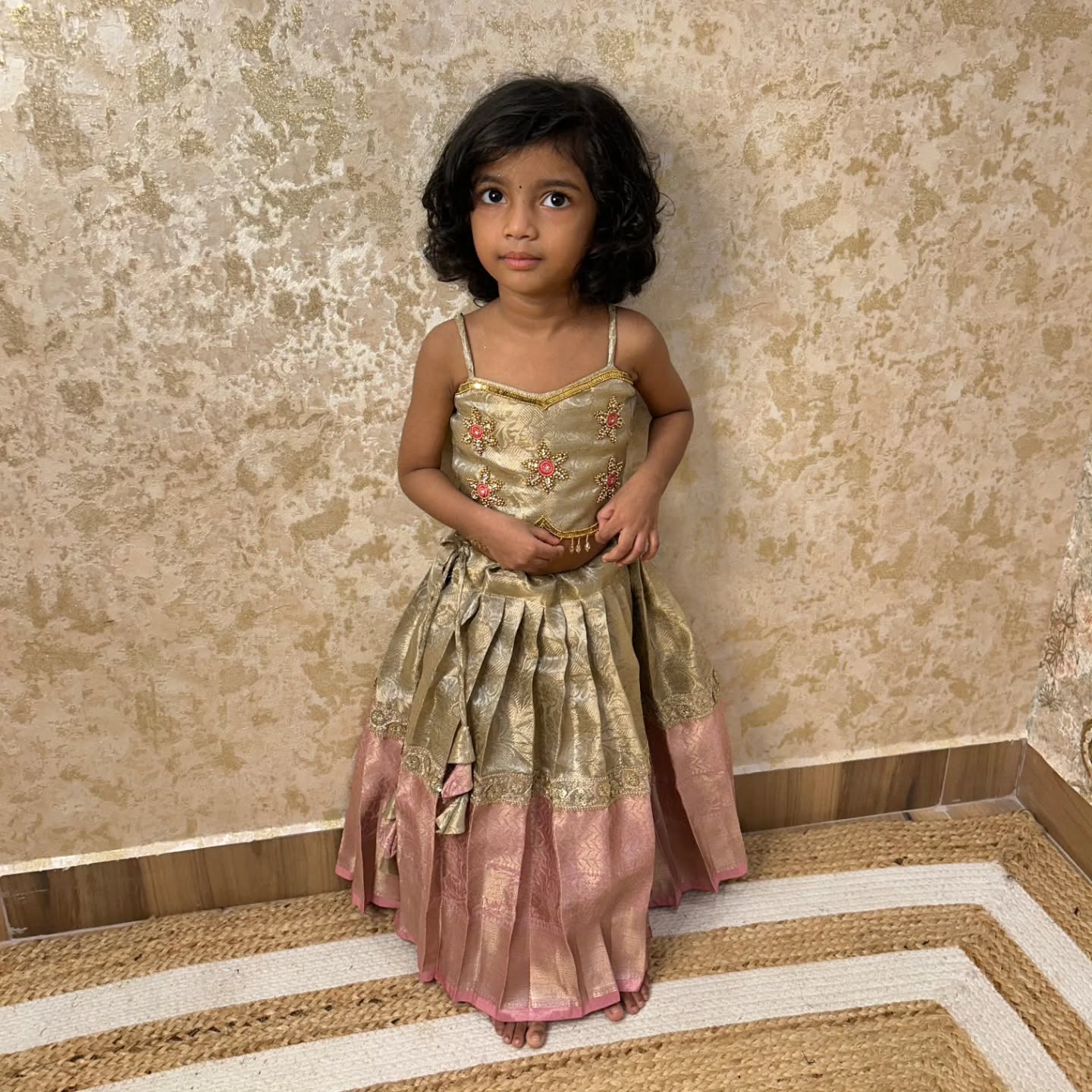 Pastel Pink & Gold Premium Tissue Silk Aari Set | CPM_0328