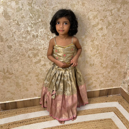 Pastel Pink & Gold Premium Tissue Silk Aari Set | CPM_0328