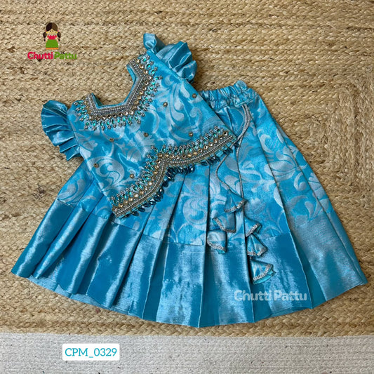 Sky Blue Premium Kanchi Soft Silk Aari Work Pattu Pavadai | CPM_0329