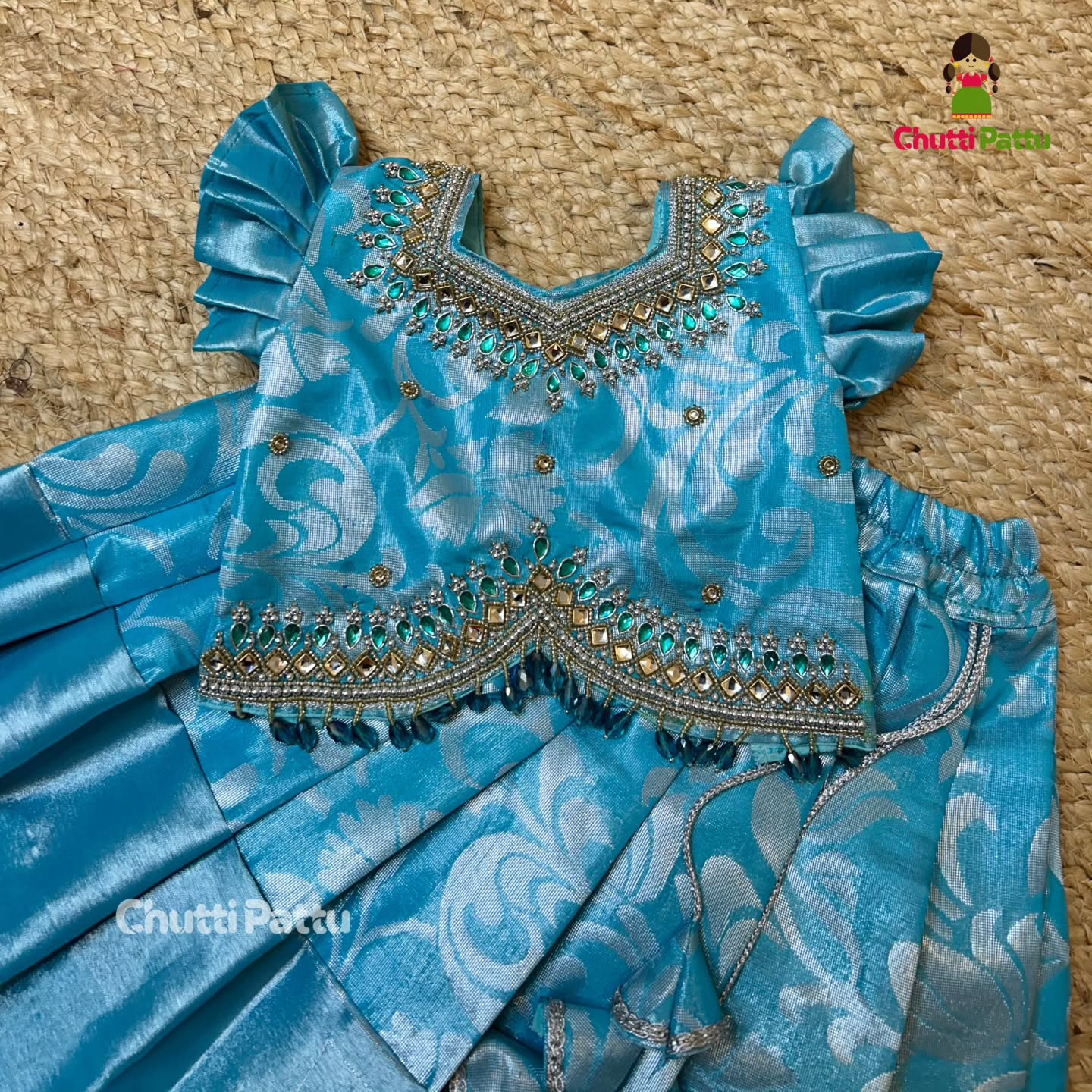 Sky Blue Premium Kanchi Soft Silk Aari Work Pattu Pavadai | CPM_0329