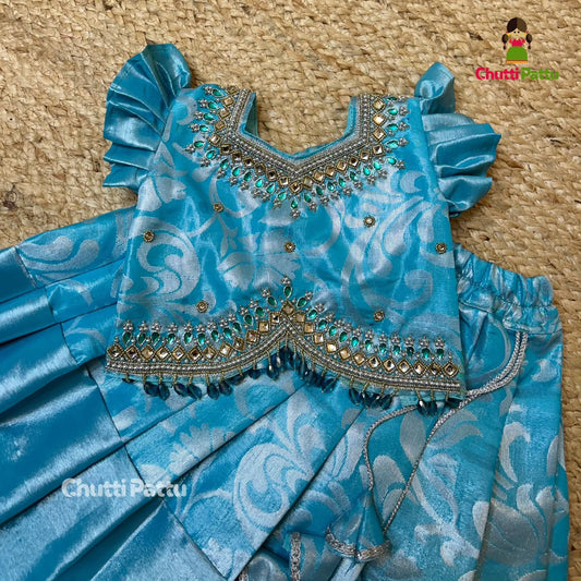 Sky Blue Premium Kanchi Soft Silk Aari Work Pattu Pavadai | CPM_0329