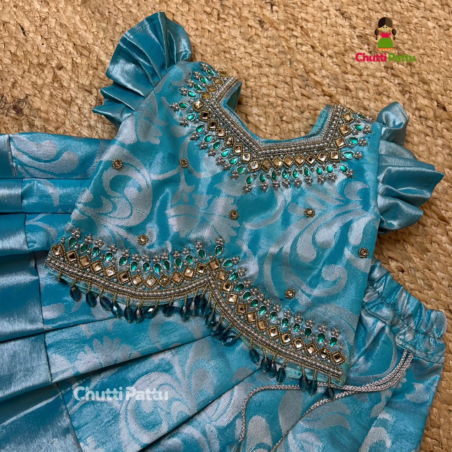 Sky Blue Premium Kanchi Soft Silk Aari Work Pattu Pavadai | CPM_0329