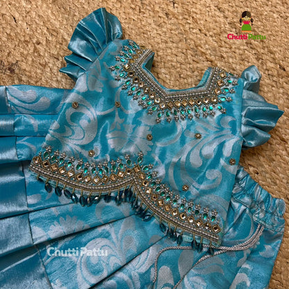 Sky Blue Premium Kanchi Soft Silk Aari Work Pattu Pavadai | CPM_0329