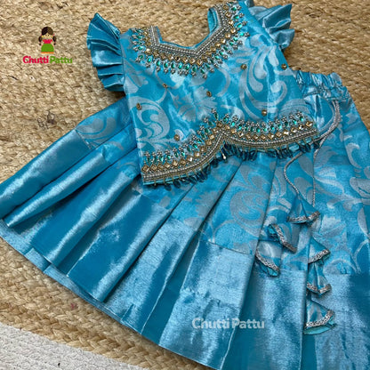 Sky Blue Premium Kanchi Soft Silk Aari Work Pattu Pavadai | CPM_0329