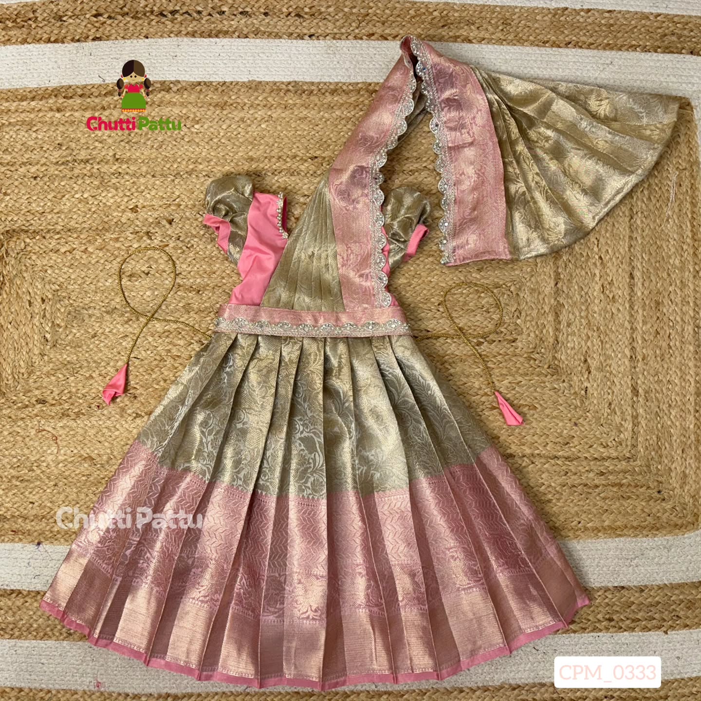 Pastel Pink & Gold Premium Tissue Silk Gown with Detachable Dupatta | CPM_0333