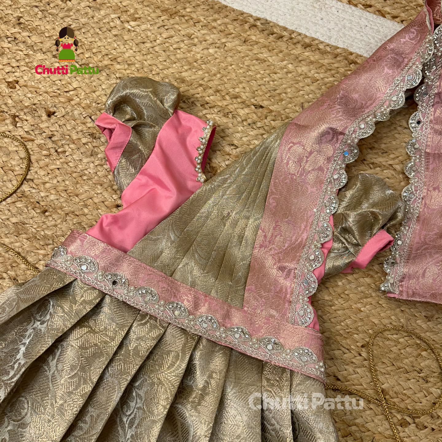 Pastel Pink & Gold Premium Tissue Silk Gown with Detachable Dupatta | CPM_0333