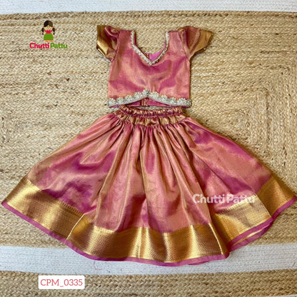 Pink Metallic Tissue Silk Pattu Frock | CPM_0335