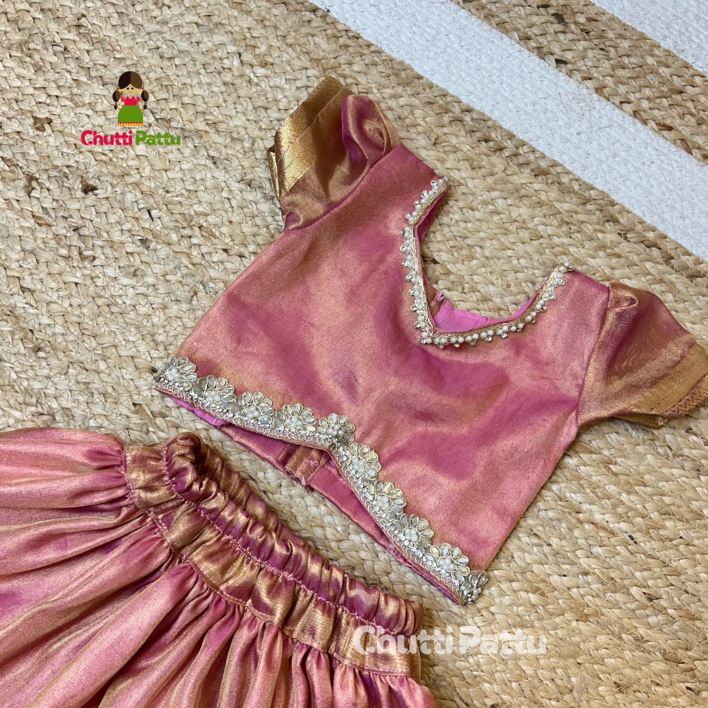 Pink Metallic Tissue Silk Pattu Frock | CPM_0335