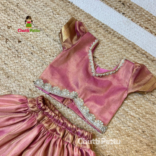 Pink Metallic Tissue Silk Pattu Frock | CPM_0335