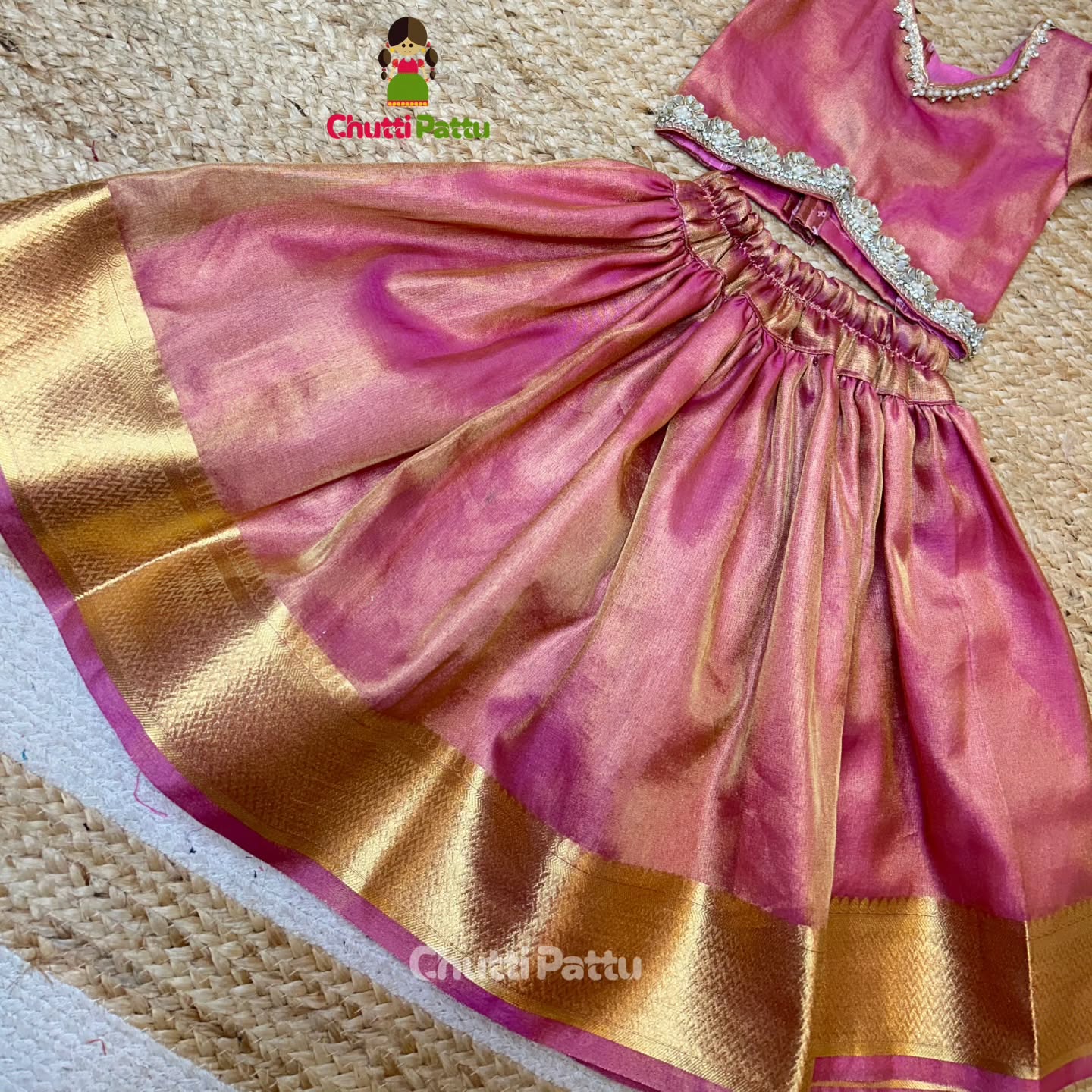 Pink Metallic Tissue Silk Pattu Frock | CPM_0335
