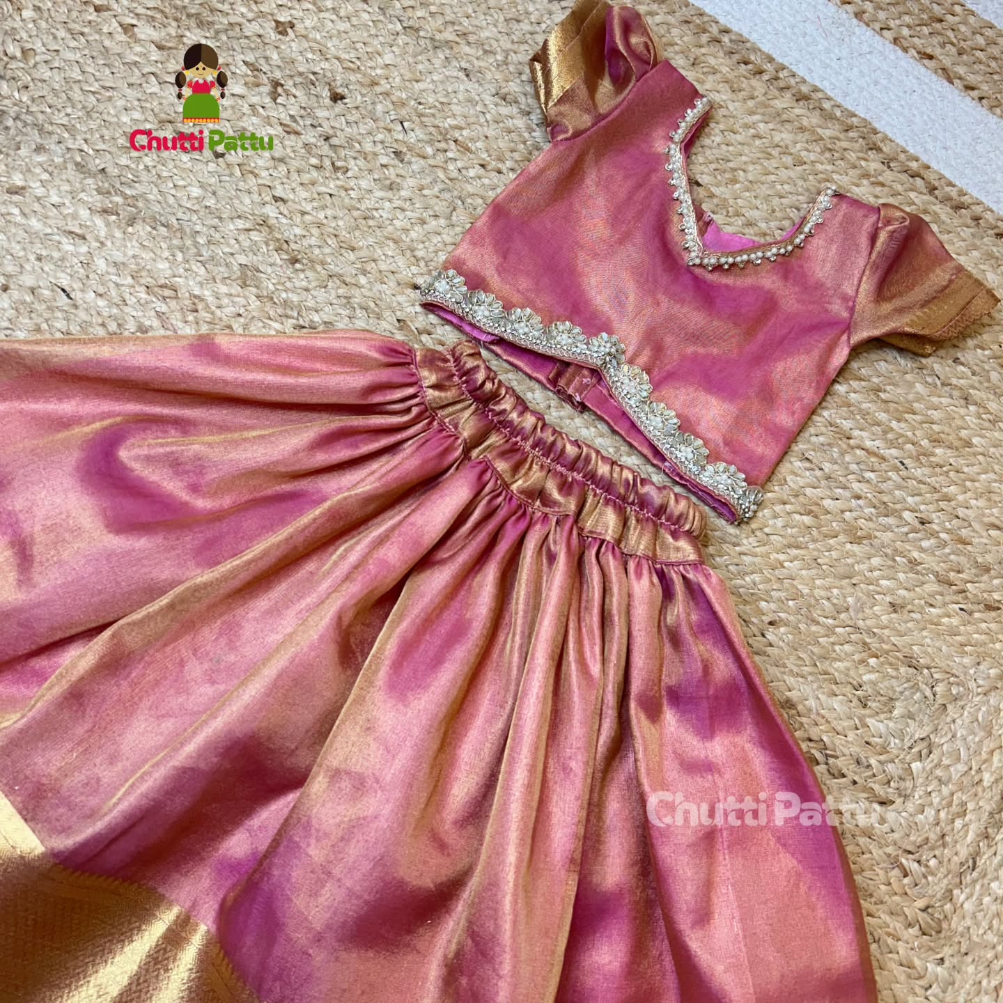 Pink Metallic Tissue Silk Pattu Frock | CPM_0335
