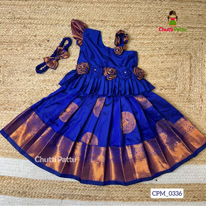Royal Blue & Black Rose Kanchi Soft Silk Pattu Pavadai | CPM_0336