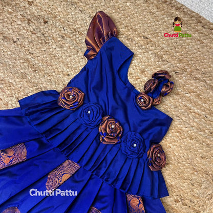 Royal Blue & Black Rose Kanchi Soft Silk Pattu Pavadai | CPM_0336
