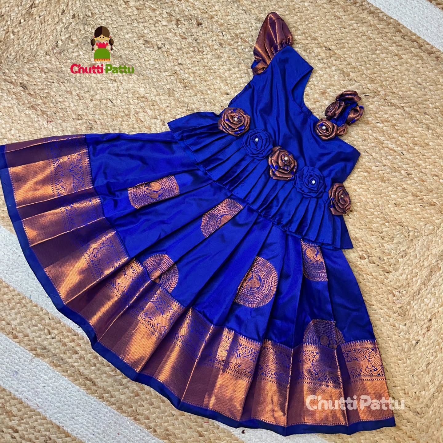 Royal Blue & Black Rose Kanchi Soft Silk Pattu Pavadai | CPM_0336