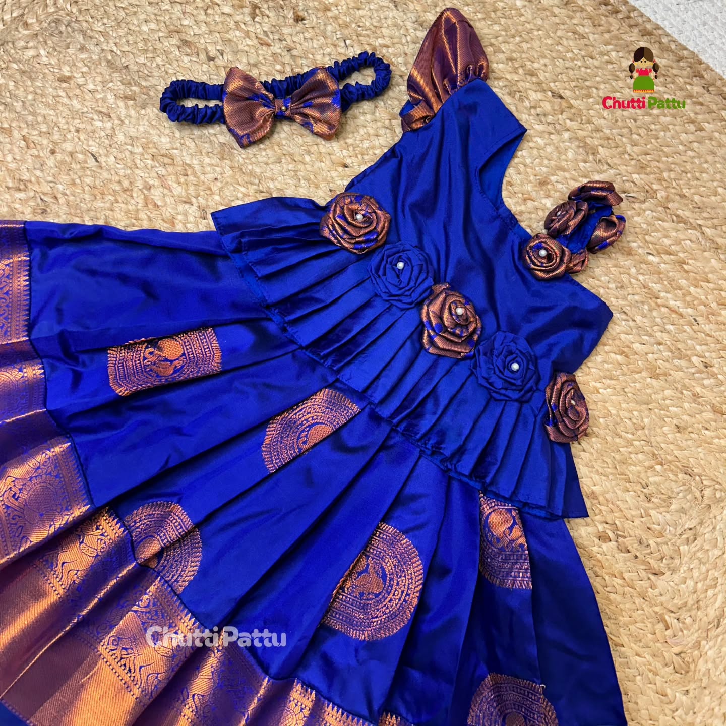 Royal Blue & Black Rose Kanchi Soft Silk Pattu Pavadai | CPM_0336