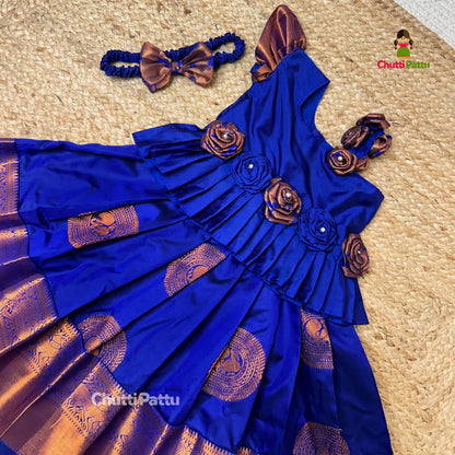 Royal Blue & Black Rose Kanchi Soft Silk Pattu Pavadai | CPM_0336