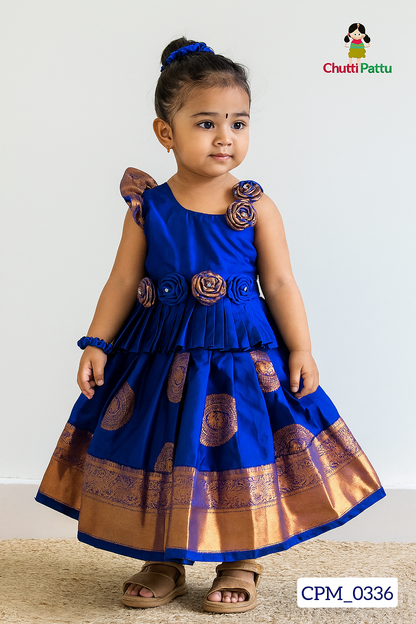 Royal Blue & Black Rose Kanchi Soft Silk Pattu Pavadai | CPM_0336