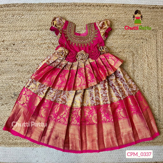 Thooriga – Pink Semi Kanchi Tissue Aari Gown | CPM_0337