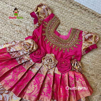 Thooriga – Pink Semi Kanchi Tissue Aari Gown | CPM_0337