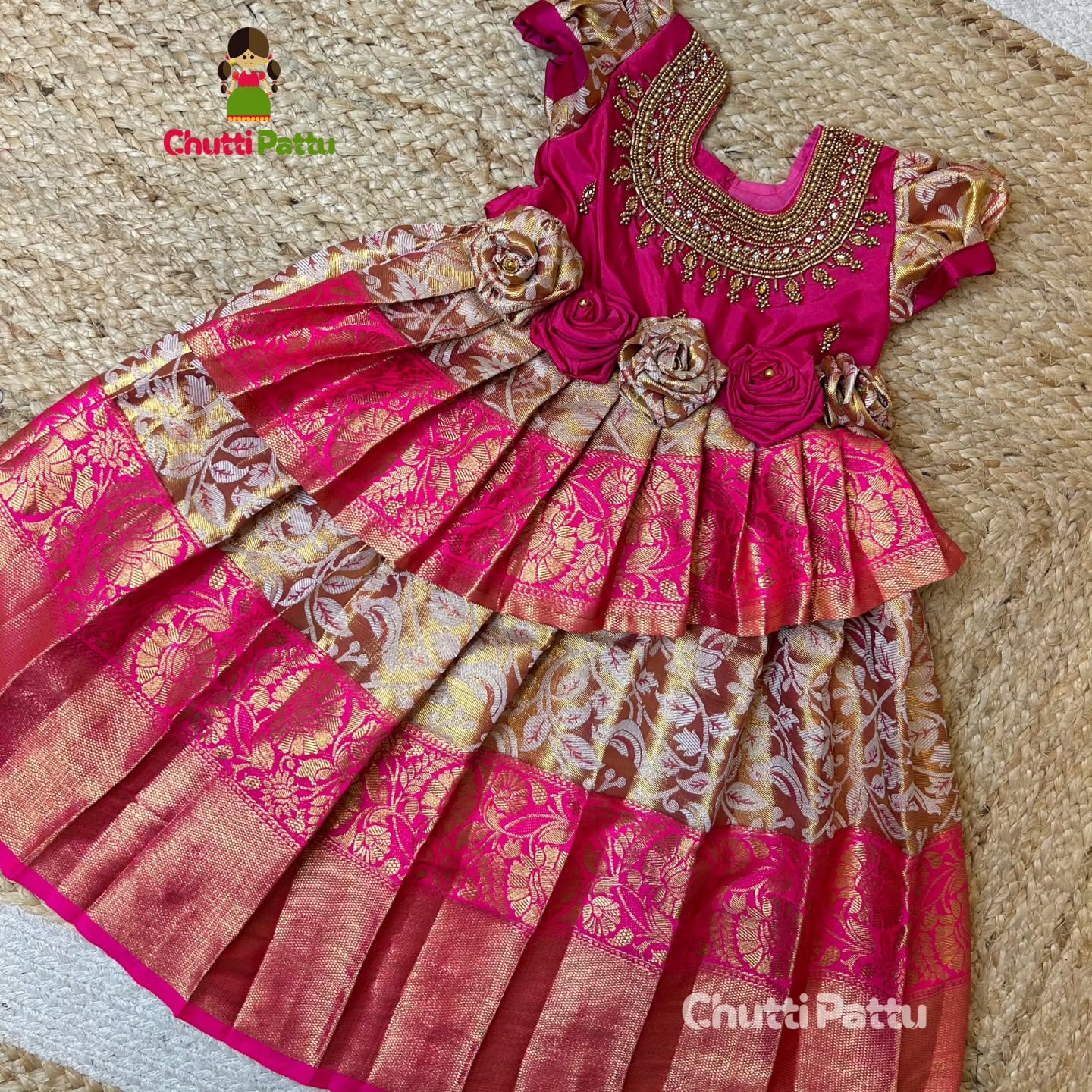 Thooriga – Pink Semi Kanchi Tissue Aari Gown | CPM_0337
