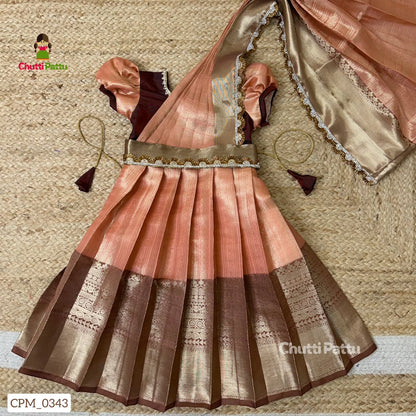 Peach & Dark Maroon Semi Kanchi Silk Gown | CPM_0343