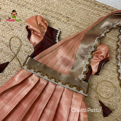Peach & Dark Maroon Semi Kanchi Silk Gown | CPM_0343