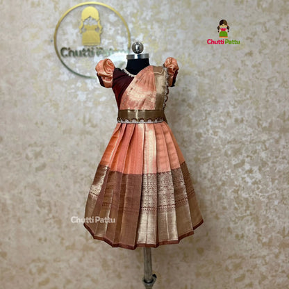 Peach & Dark Maroon Semi Kanchi Silk Gown | CPM_0343