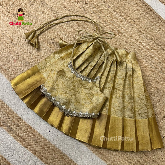 Elegant Gold Semi Kanchi Soft Tissue Silk Frock | CPM_0344
