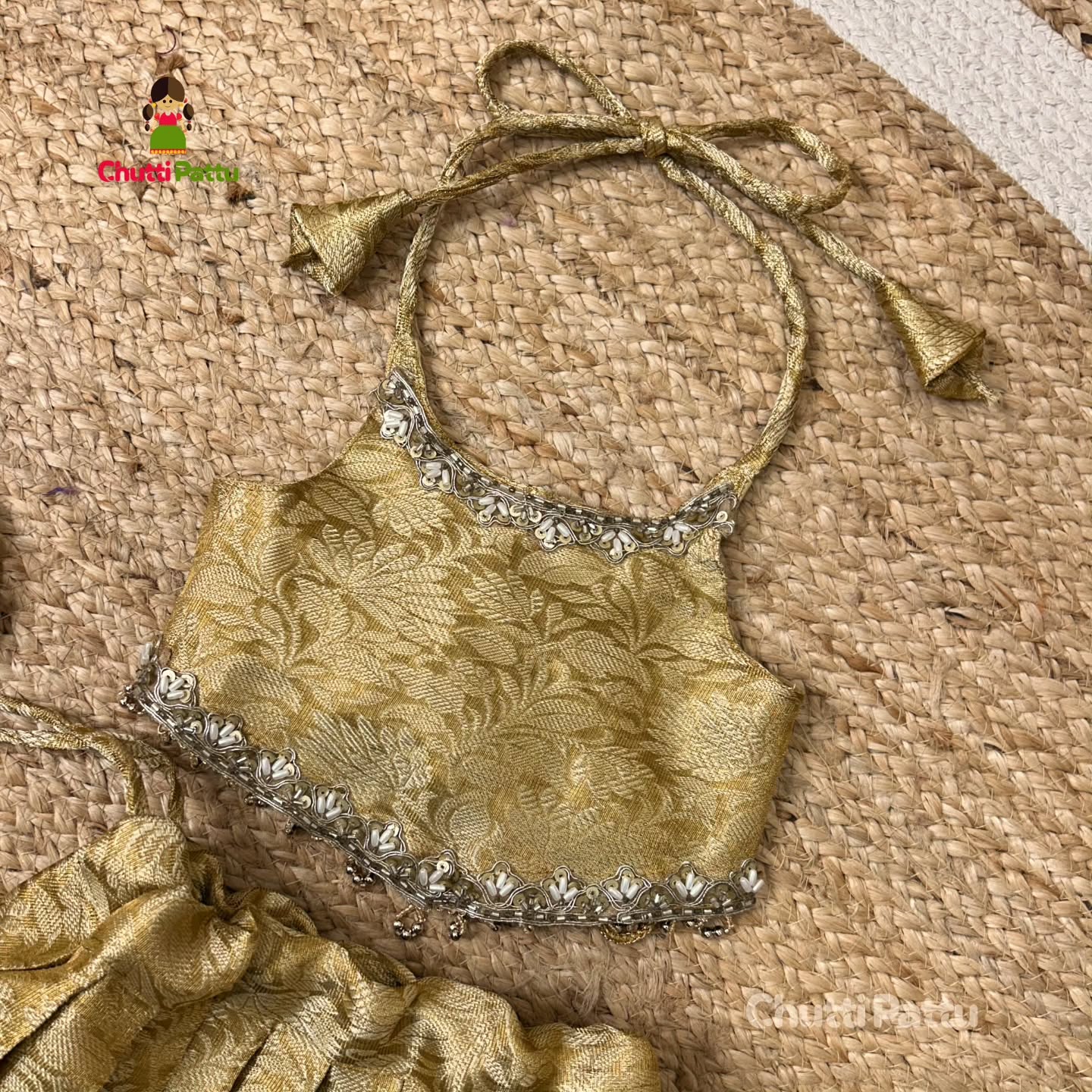 Elegant Gold Semi Kanchi Soft Tissue Silk Frock | CPM_0344