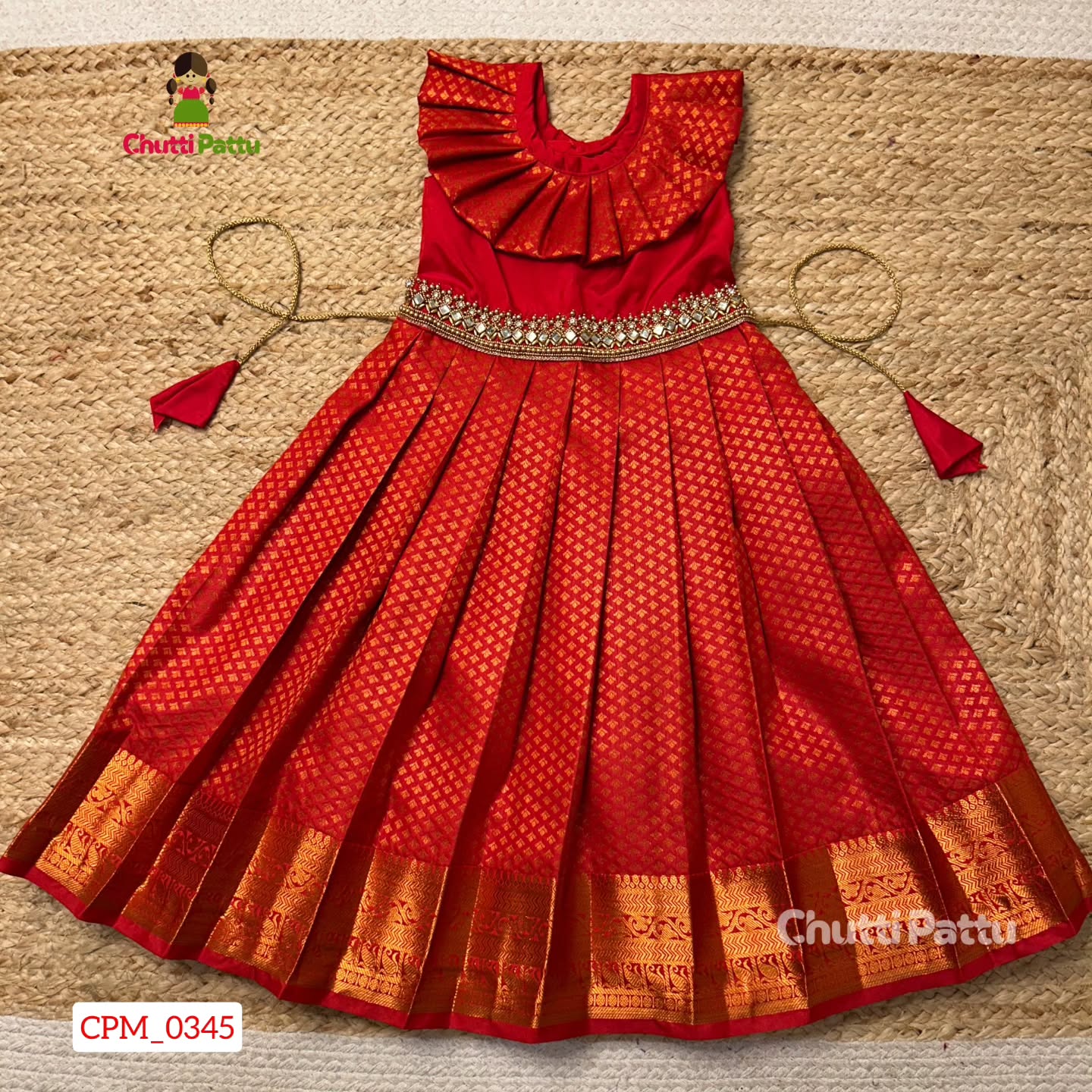 Classic Red Kanchi Soft Silk Aari Frock | CPM_0345