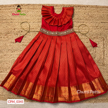 Classic Red Kanchi Soft Silk Aari Frock | CPM_0345