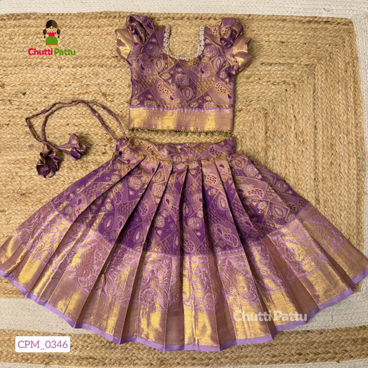 Dreamy Lavender Semi Kanchi Tissue Silk Pattu Pavadai | CPM_0346