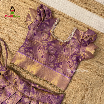 Dreamy Lavender Semi Kanchi Tissue Silk Pattu Pavadai | CPM_0346