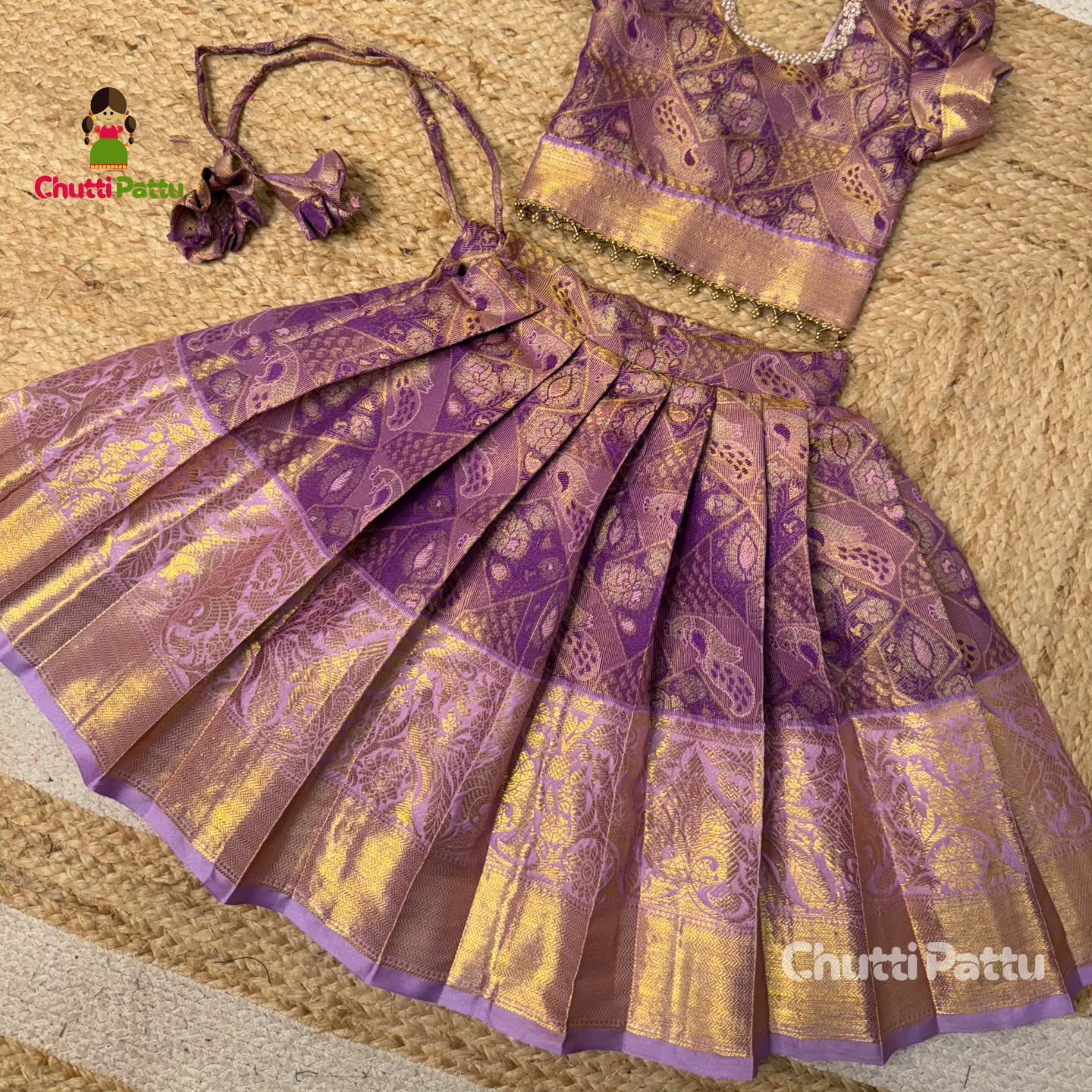 Dreamy Lavender Semi Kanchi Tissue Silk Pattu Pavadai | CPM_0346