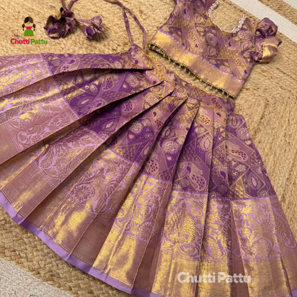Dreamy Lavender Semi Kanchi Tissue Silk Pattu Pavadai | CPM_0346